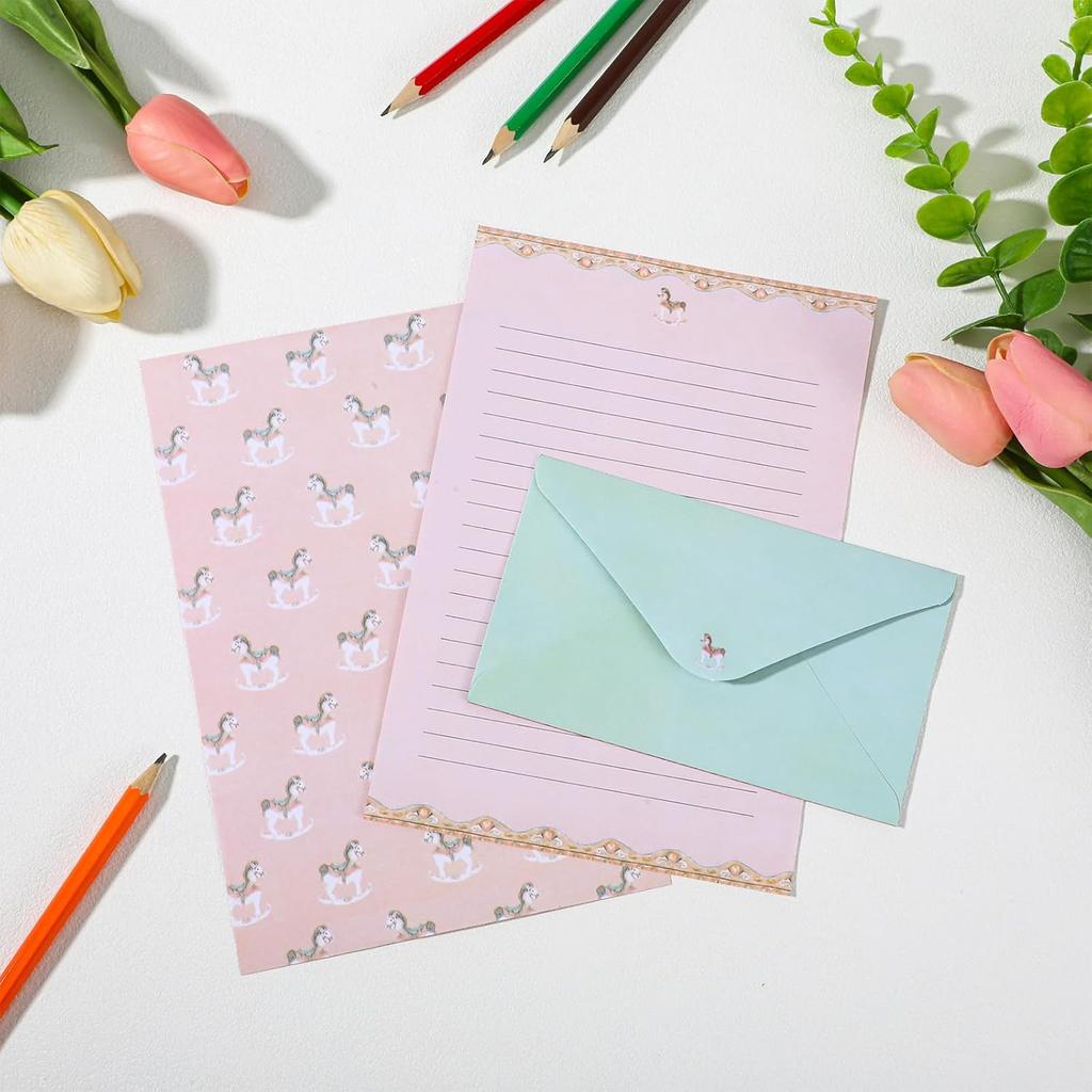 54Pcs Stationary Paper and Envelopes, Letter Writing Paper, Cute Writing Stationery Warm Floral Themed Stationary Kit, Lined Papers for Invitations