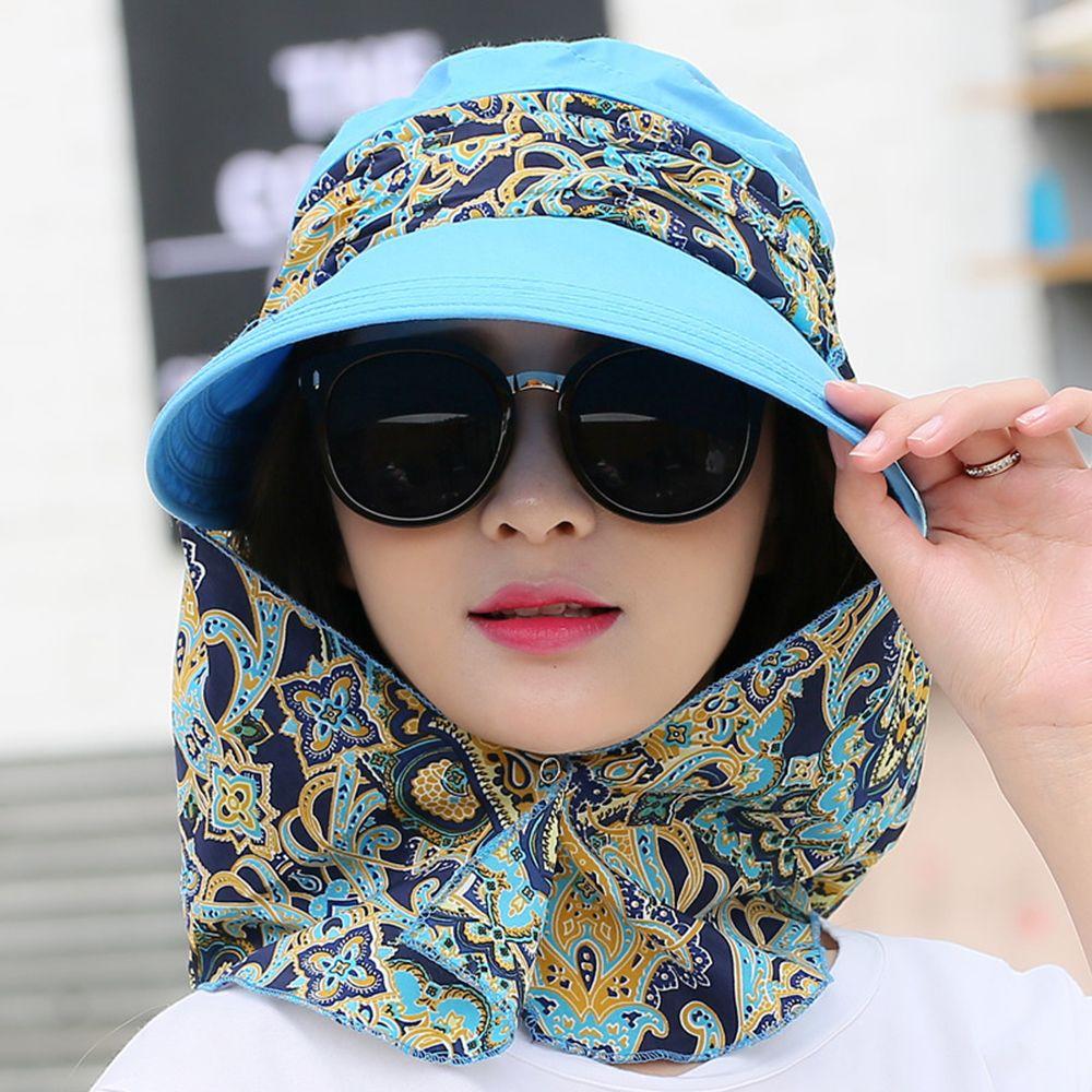 Women Fashion Outdoor Riding Wide Brim Anti-UV Sun Hat Beach Cap Sun Visor Hat Floral Print Caps