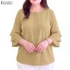 ZANZEA Женская повседневная однотонная свободная блузка с круглым вырезом и рукавом 3/4