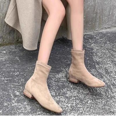 Женская обувь 2024 года, высококачественные женские ботильоны, модные однотонные современные ботинки без застежек, женская горячая распродажа, туфли с квадратным носком для женщин