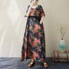 Новое хлопковое винтажное платье с цветочным принтом больших размеров с коротким рукавом для женщин, повседневное свободное длинное летнее платье