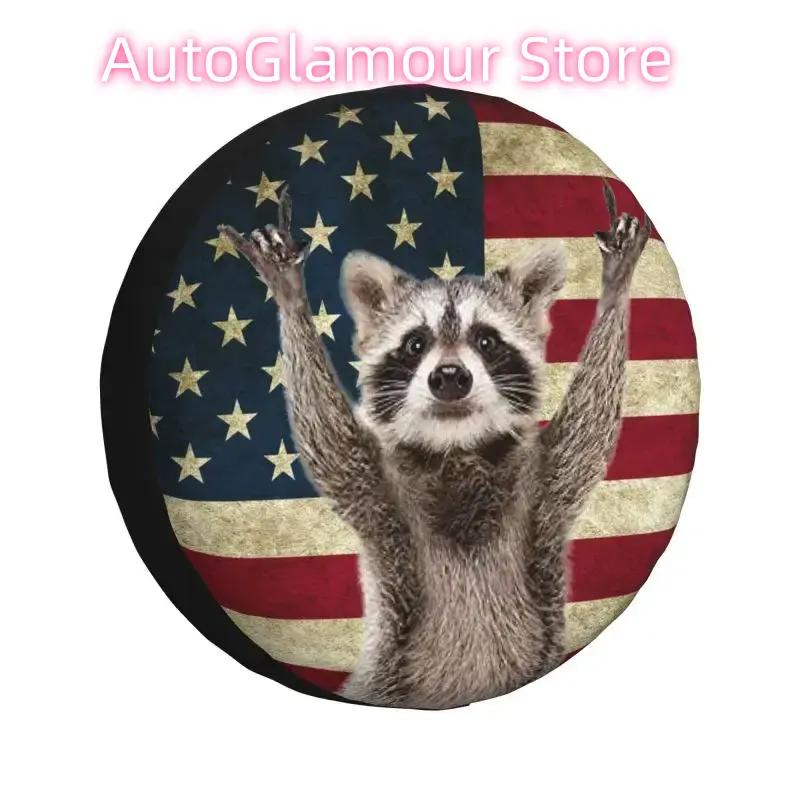 Cute Raccoon Animals Spare Wheel Cover for Mitsubishi Pajero 4x4 SUV Custom American Flag Tire Protector 14" 15" 16" 17" Inch