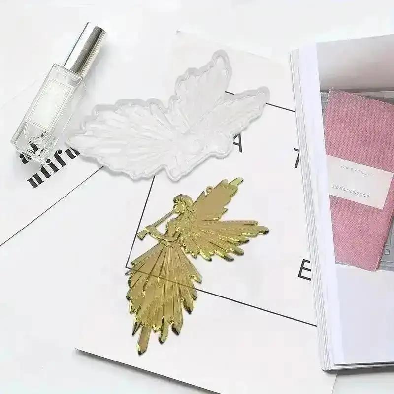 Crystal Drop Glue DIY Angel Mold Handmade Creative Symmetrical Left And Right Blowing Flute Wings Fairy Mirror Silicone Mold
