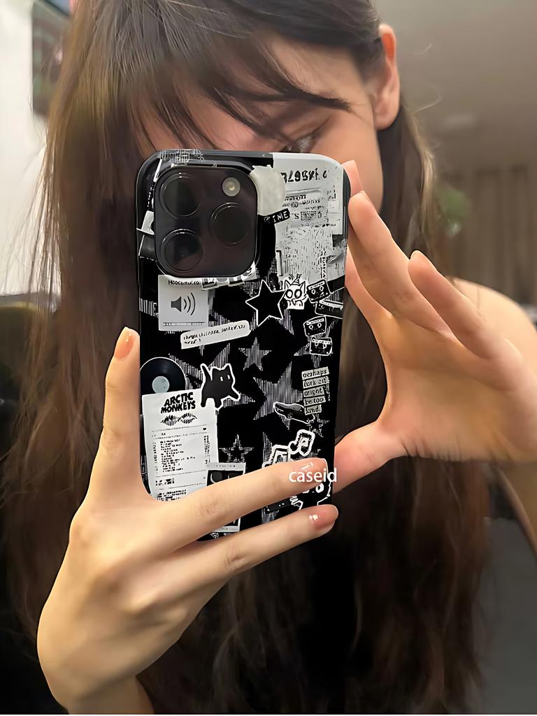 Стиль Ins Черно-белые наклейки Чехол для телефона для iPhone 17 16 15 14 13 12 11 Air Pro Max X XS XR 7 8 Plus Глянцевая пленка Жесткая поликарбонатная крышка