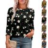 Ladies' Casual Round Neck Slim Fit Sunflower Print Pleated Top