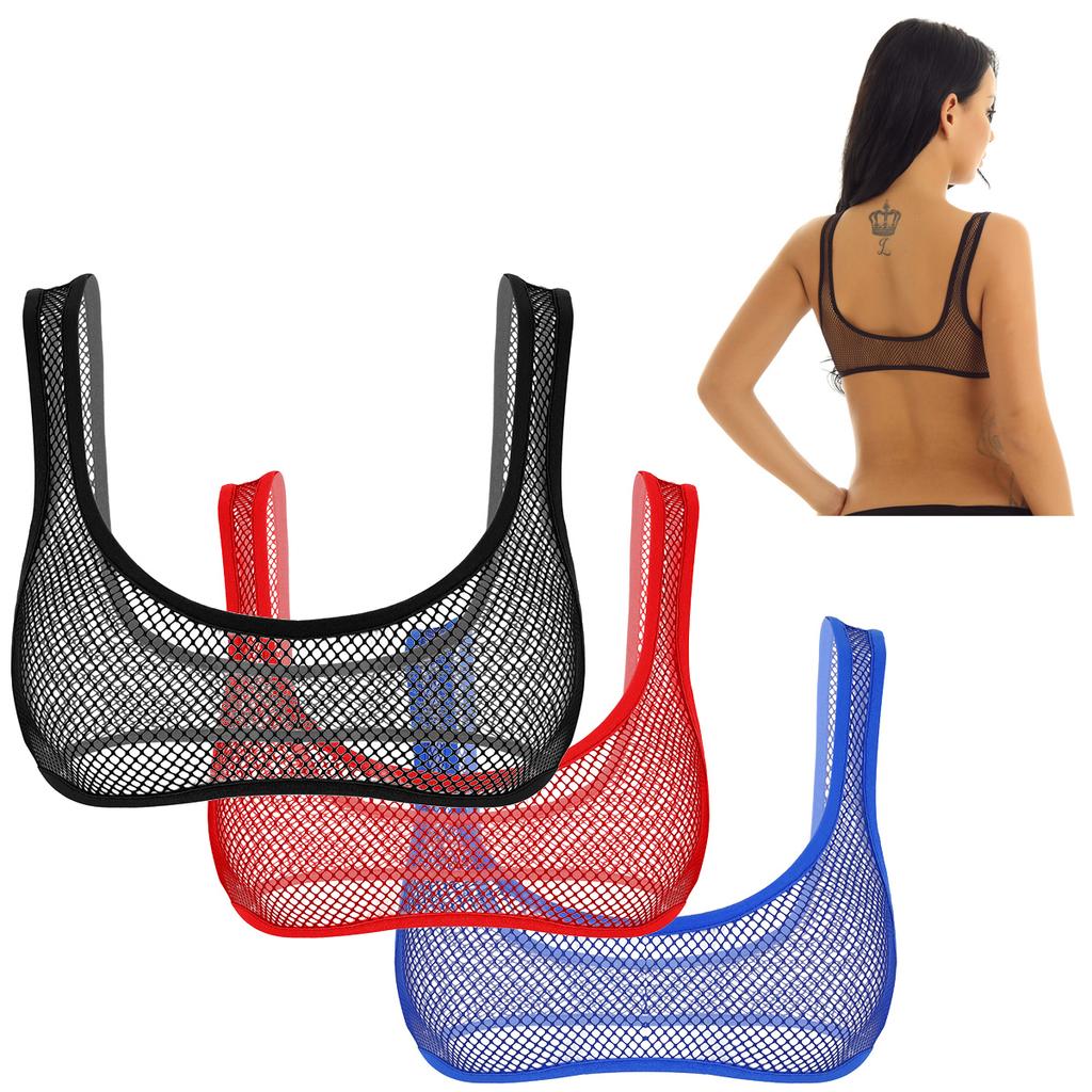 Women's Fishnet See Through Bra Top Unlined Bralette Sleeveless Tank Crop Tops Lingerie