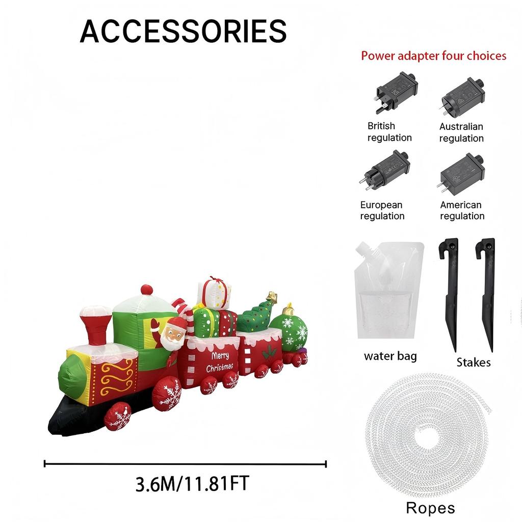 11.81FT Holiday Lighting With LED Lights Giant Christmas Inflatable Decoration Santa Train Xmas Garden Supplies Home Ornaments