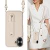 For iPhone 16 Case Kickstand Card Slots Leather Coated TPU Cover with Shoulder Strap - Beige
