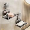 Strong Suction Cup Soap Dish Holders Sturdy Aluminum ABS Wall Mounted Draining Soap Box for Bathroom and Kitchen