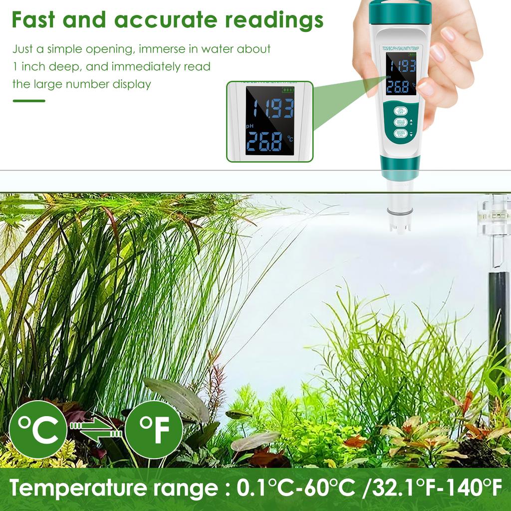 5 In 1 Water Tester Precise Digital Water Tester PH/TDS/EC/Salt/Temperature Meter Multi-role Water Quality Tester for Hydroponic