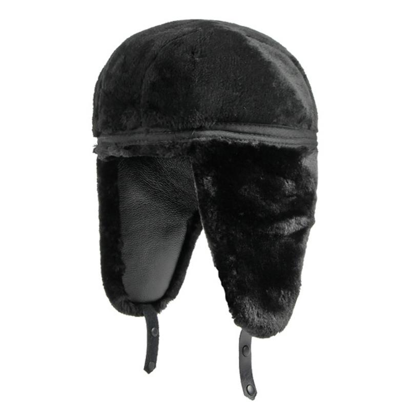 Ht4002 New Pu Leather Russian Hat Thick Warm Men Windproof Winter Hat Male Waterproof Ski Trapper Earflap Russian Cap Bomber Hat