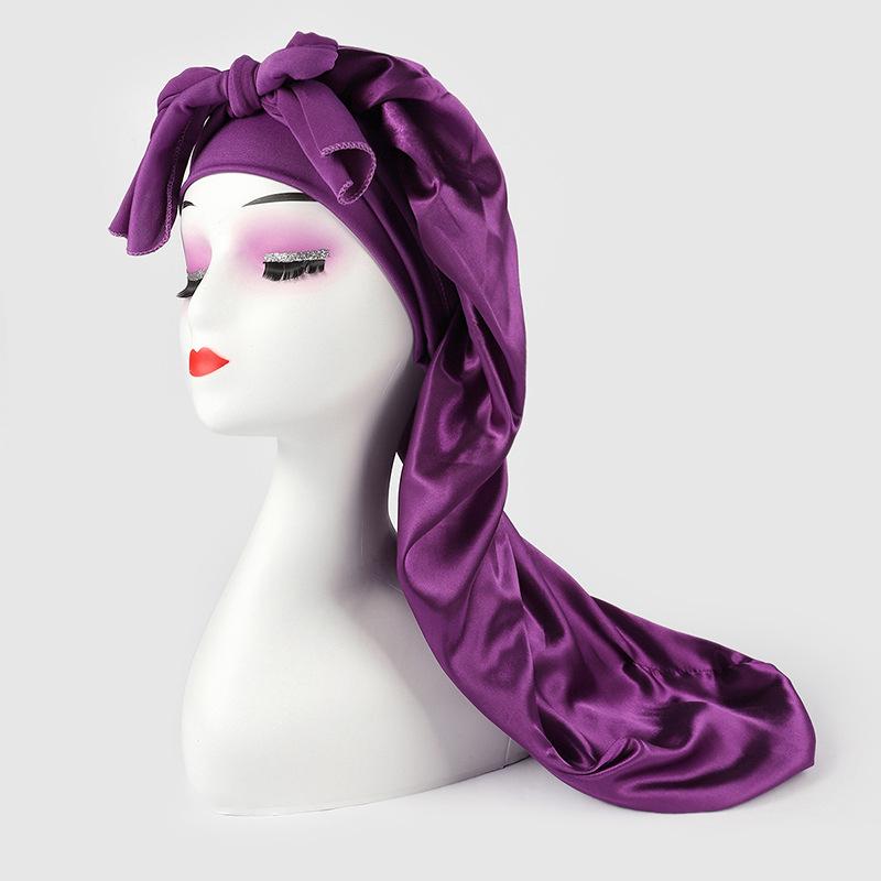 Длинный шелковый атласный платок-боннет для женщин - Защита волос с завязкой-бантом