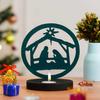 Nativity Scene Holy Family Jesus Birth Decorative Showpiece Tea Light Candle Holder (Wooden Green)| Christmas Decoration Item for Home Office
