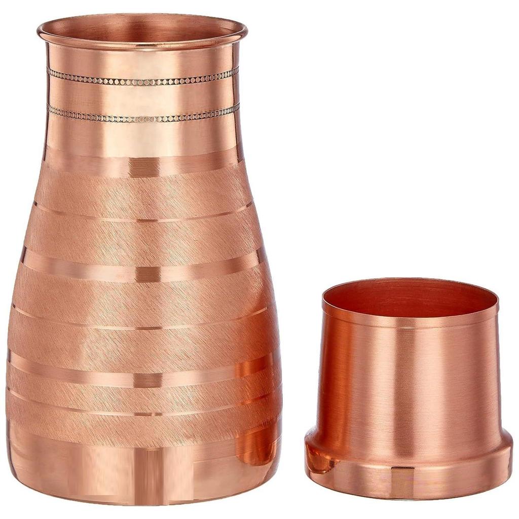 Copper Designer Copper Water Bottle | Pitchers | Water Jug | Bedroom Jar | Bedside Bottle Carafes with Tumbler/Glass with Lid 1250 ML (Diamond Touch)