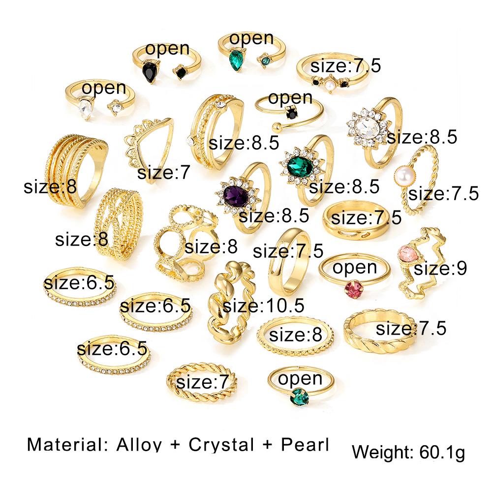 26 шт. кольца с бриллиантами, роскошный комплект колец с жемчугом, комбинированные кольца с зелеными драгоценными камнями, кольца с открытым концом для девочек, аксессуары для ужина