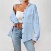 Women Casual Shirt Lapel Long Sleeve Button Down Casual Top with Patch Pocket Solid Color Loose Fit Blouse Work Leisure Daily Wear