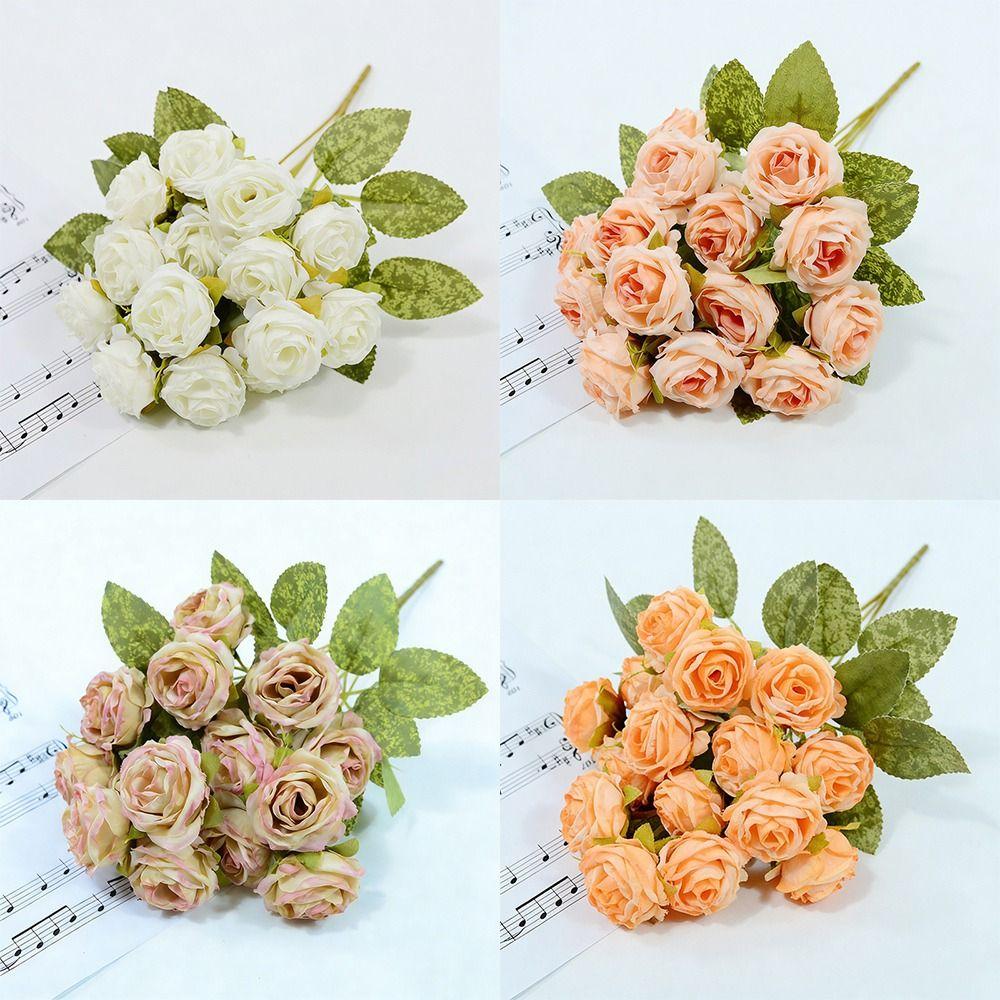 15 Heads Simulation Flower Rose Multicolor Decorative Flower Creative Faux Flower Wedding Ornament