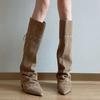 Pointed Western Cowboy Boots Women's Retro Suede Woven Straps Increase Height and Look Thin, But Knee Boots Are Versatile
