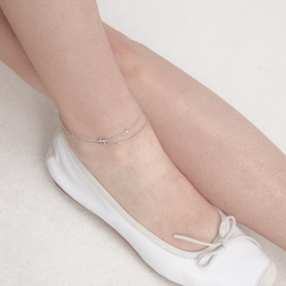 [Rosemont] Silver Ribbon Double-Line Anklet Ra24C51E