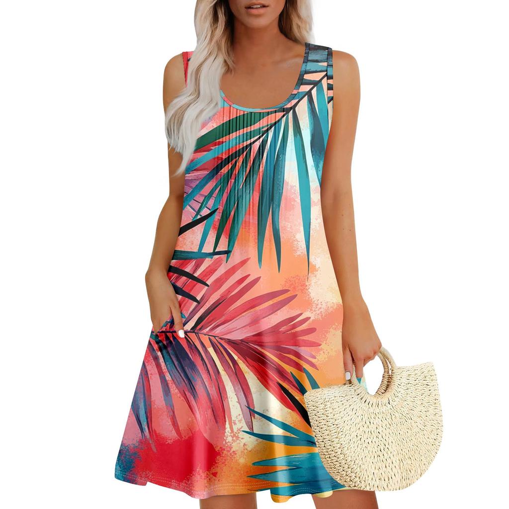 Женский повседневный сарафан с карманами, летнее пляжное платье в стиле бохо, праздничное платье для женщин, платья-майки