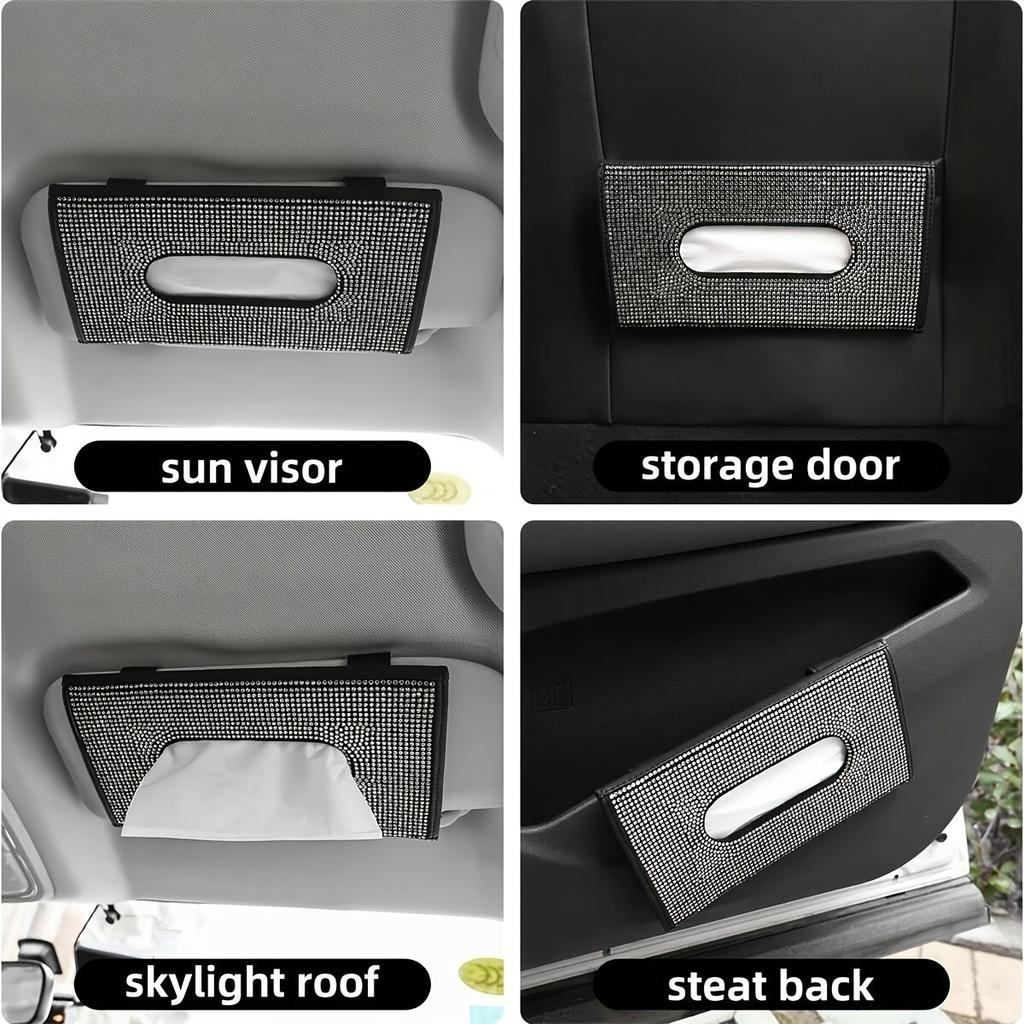 1PC Car sunshade, CD board, tissue box, car paper box, car paper drawer, women's full diamond car interior decoration