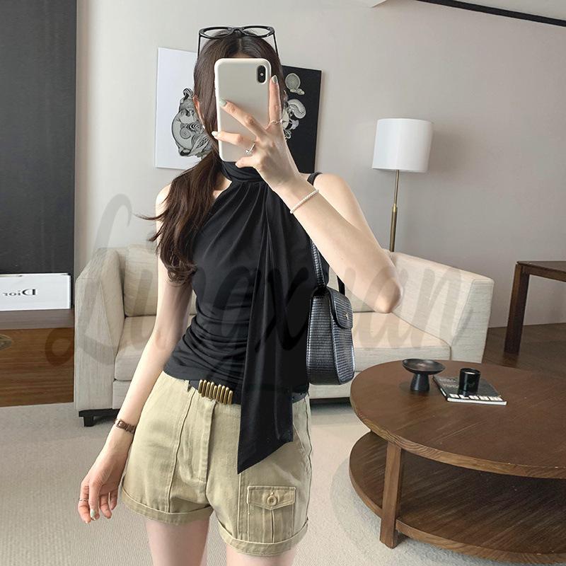 Тайский топ без рукавов с завязками на шее - Уникальный летний дизайн с открытыми плечами для женщин 2026