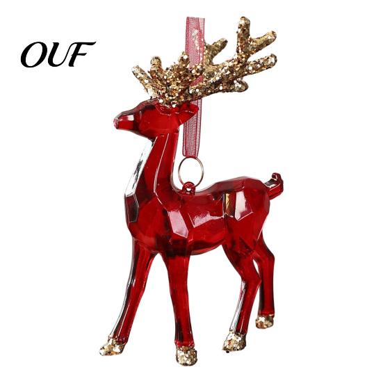 Xmas Tree Decorations with Lanyard 3D Reindeer Christmas Ornament, Glitter Sequins Plastic Elk Hanging Seasonal Party Decoration for Holiday