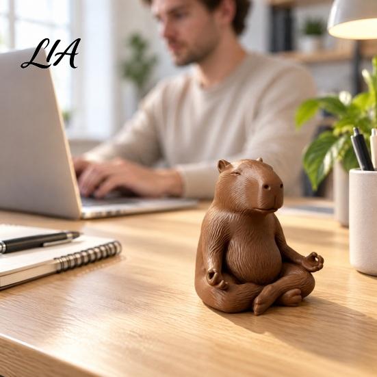 Minimalist Home Decor Meditating Capybara Figurine, 3D Printed Yoga Statue, Zen DIY Hand Painted Craft Animal Ornament for Office Shelf Decoration
