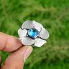 Natural Swiss Blue Topaz Stackable Flower Adjustable Ring 925 Silver