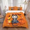 3pcs Cat Skull Halloween Elements Printed Quilt Set - Includes 1 Quilt Cover and 2 Pillowcases, Machine Washable - Suitable for All Seasons.H020