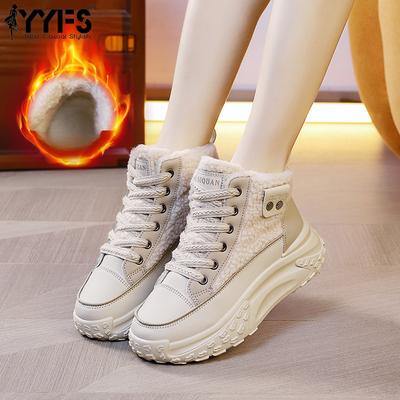 Женские высокие спортивные туфли из бархатного хлопка и овчины для зимы