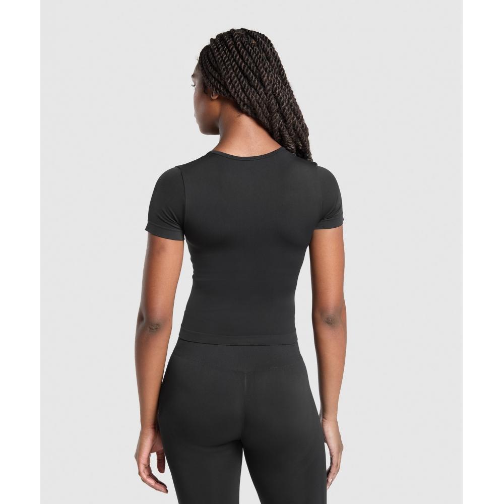 Gymshark Повседневная бесшовная облегающая футболка с круглым вырезом, черная B3b1o Bb2j