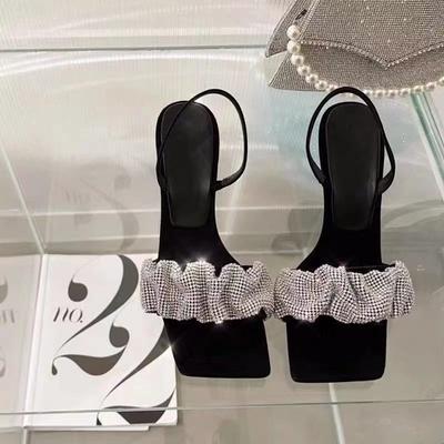 Мода Новый Летний Модный Дизайн Туфли на Высоком Каблуке Женская Обувь Квадратный Носок 7 См Нескользящие Туфли-Лодочки со Стразами Блестящие Женские Сандалии Zapatos Mujer