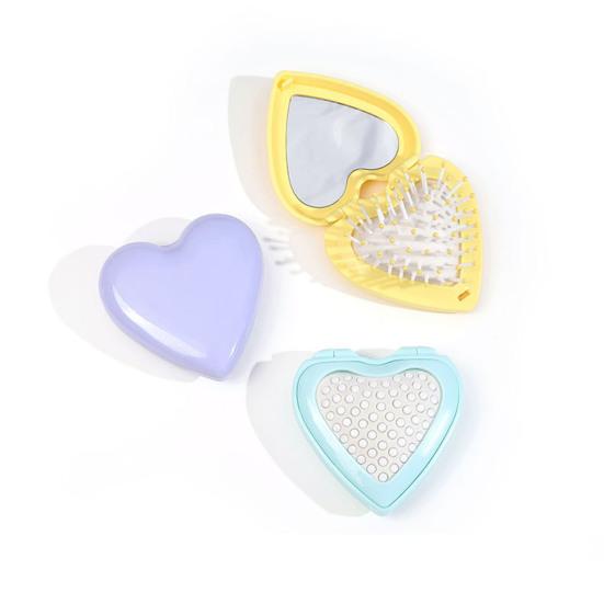 Расческа Love Heart с зеркалом 2-в-1, мягкая щетина, массаж кожи головы, складная портативная антистатическая