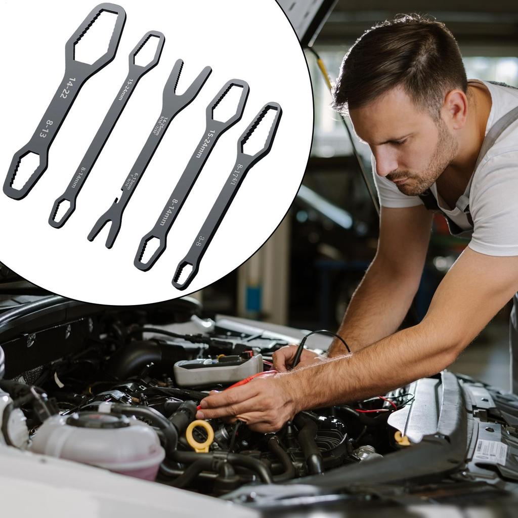 Universal Adjustable Wrench 5 Piece Universal Chrome Vanadium Steel Portable Double Ended Self-Tightening Lazy Wrench Set For