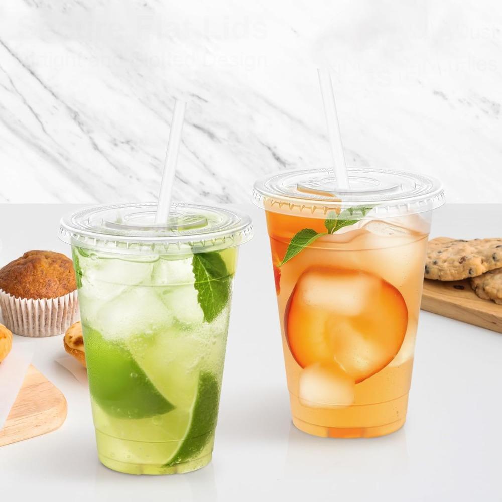 10pcs 16oz Clear Plastic Cups with Lids and Straws Plastic Coffee Cups with Lids Milkshakes Clear Party Coffee Cups Coffee Bar Accessories