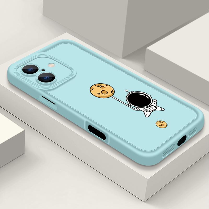 Простой матовый противоударный чехол для телефона с рисунком лунного астронавта для iPhone 16 Pro Max 15 Pro 14 13 12 11 XS XR 8 7, защита линз, мягкий бампер из ТПУ
