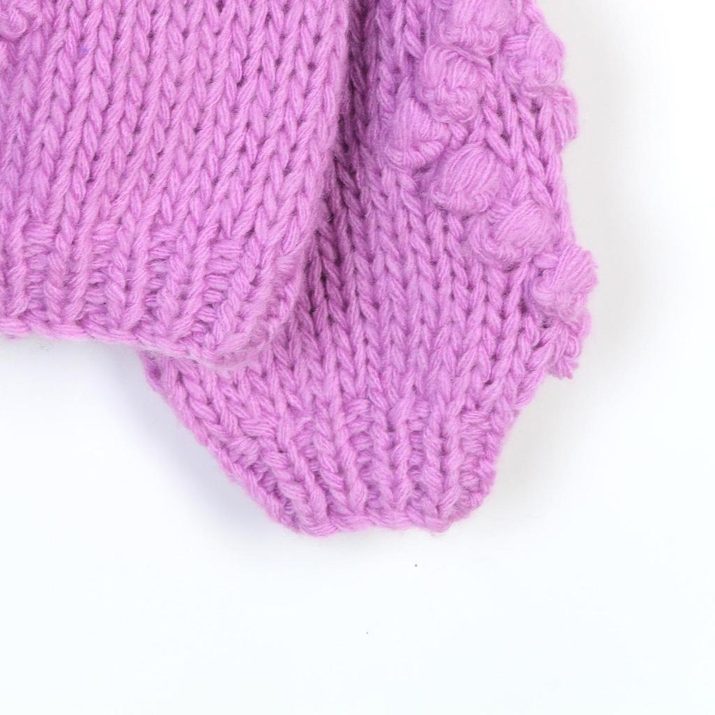 Женский модный кардиган с фиолетовыми помпонами - Круглый вырез, С бисером, Ручной вязки, Ленивый стиль, Осенне-зимний свитер