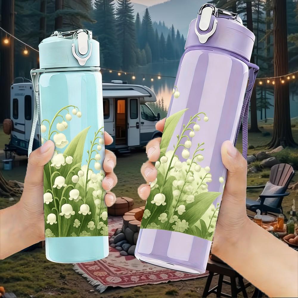 1PC Lily Of The Valley Flower 750ml Color Plastic Sports Water Bottle Leakproof Flip Straw Lid Suitable for Sports Office Home Use