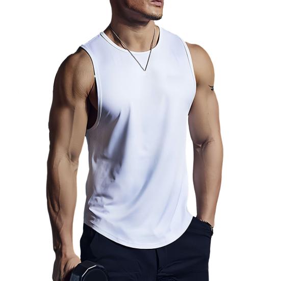 Мужской жилет с круглым вырезом без рукавов, облегающий крой, однотонный, повседневный летний топ, жилет для занятий спортом на открытом воздухе