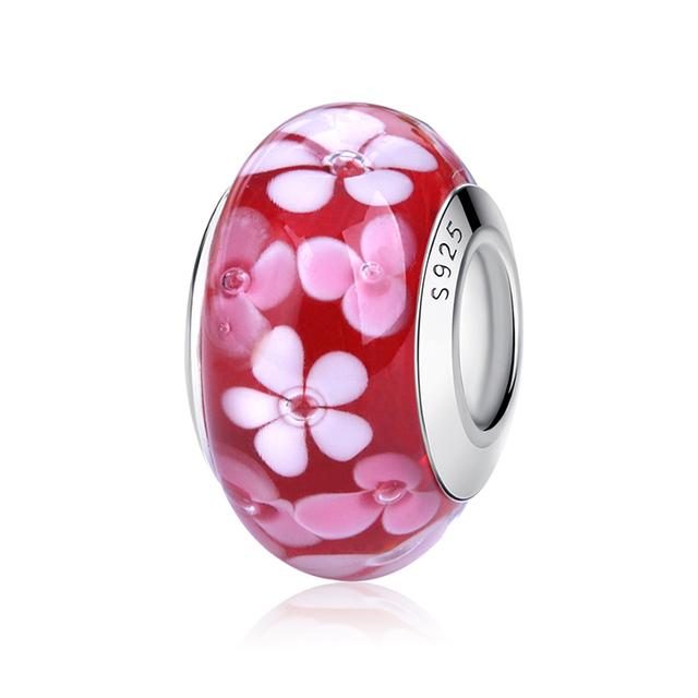 2023 Новый Оригинальный 100% Стерлингового Серебра 925 пробы Стеклянные Бусины Дерево Камень Муранский Цветок Подвески Подходит Браслет Diy Женские Ювелирные Изделия