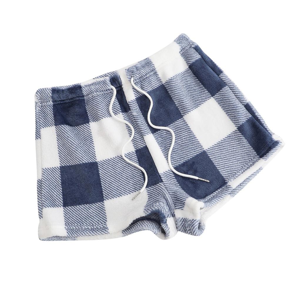 Женские пижамные шорты, плюшевые шорты для сна, мягкие пижамные штаны с эластичной резинкой на талии, клетчатые брюки