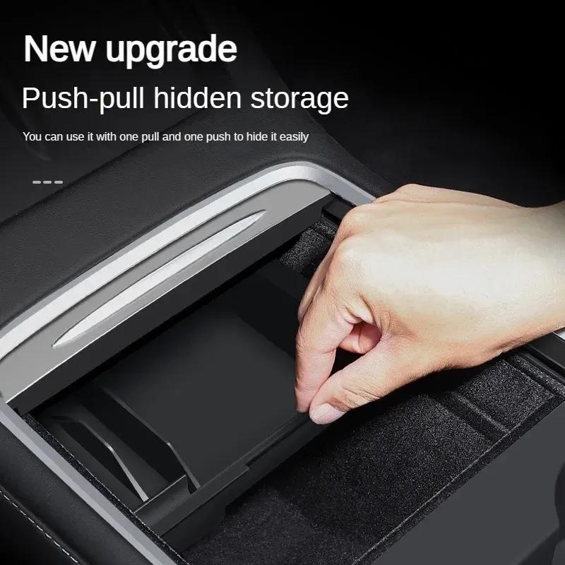 For Tesla Model Y 3 Center Console Storage Organizer Box Tray Armrest Hidden Box Bins Cup Holder Auto Interior Accessories