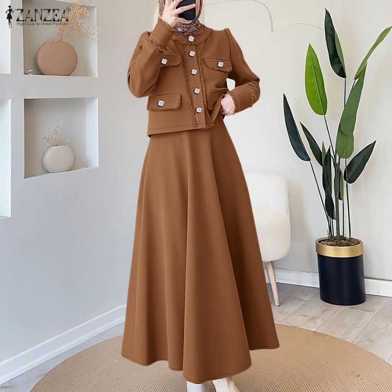 ZANZEA Женская блузка с длинным рукавом и длинные юбки, повседневные костюмы-двойки