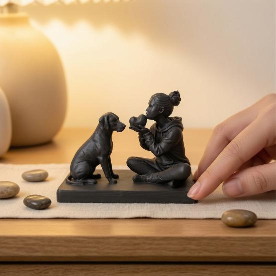 3D-печатная скульптура собаки и хозяина Статуя собаки и хозяина Настольная фигурка животного