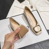 Coarse Heel Single Shoes Women's New Shallow Mouth Square Head Medium Heel Soft Leather Grandma Shoes Small Size 31323334