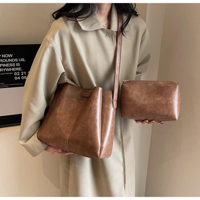 Универсальная женская кожаная сумка из искусственной кожи большой емкости для поездок на работу, новая корейская модная сумка в стиле ретро, ​​однотонная сумка на плечо