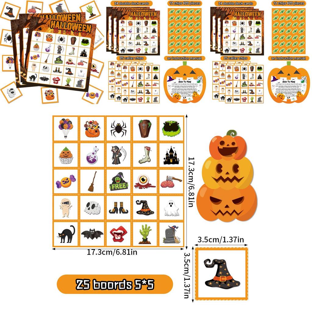 Halloween Celebration Bingo Game With Call Cards And Sticker Accessories For Kids And Family