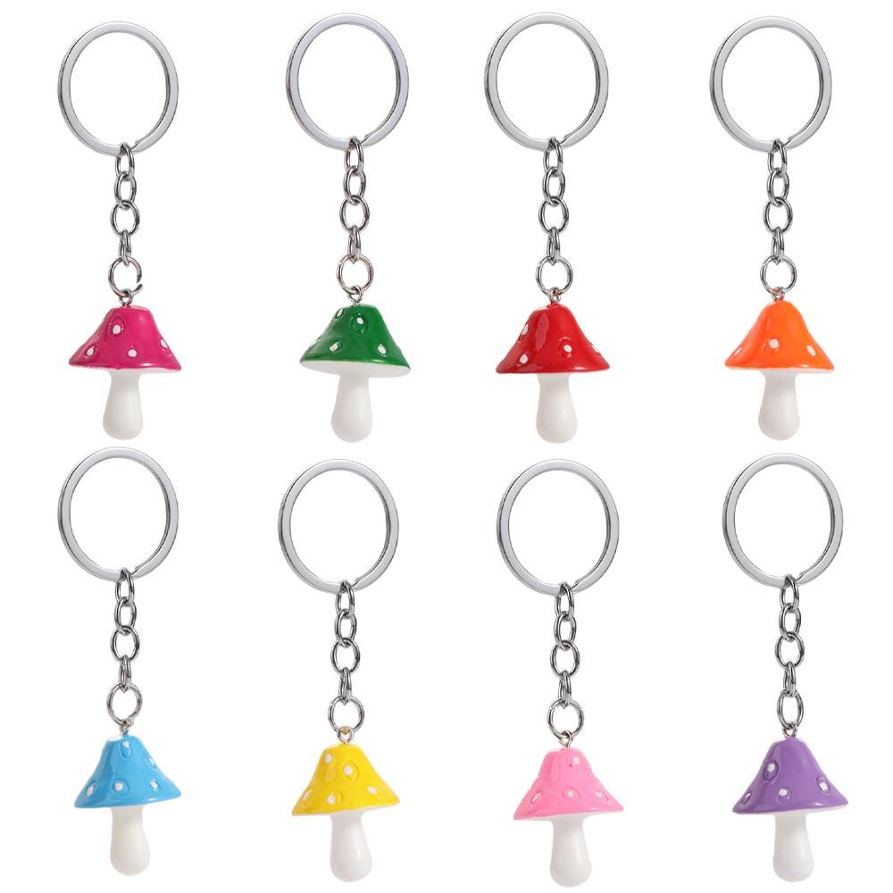 8 Color Mushroom Keychains Cartoon Plant Key Ring Handbag Decor Mushroom Pendant Girl Children