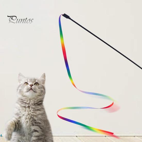 2Pcs Cat Stick Interactive Toy Double-Sided Rainbow Webbing Tease Scratch-Resistant Bite-resistant Entertaining Cat